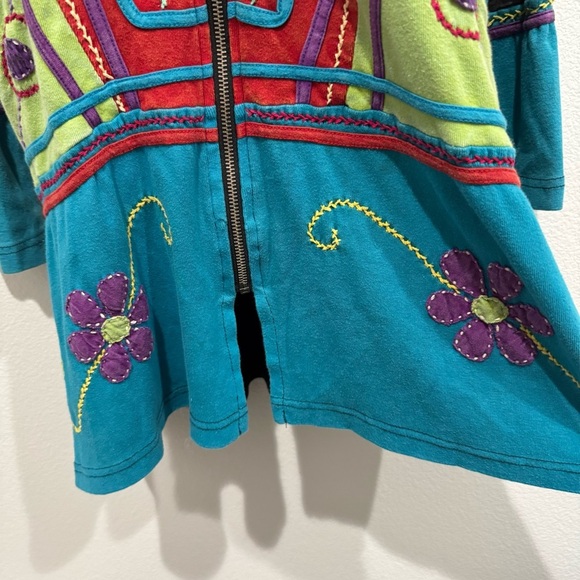 Rising International Long Zip Up Jacket Size L Boho Hippie Floral Patchwork - Picture 6 of 11